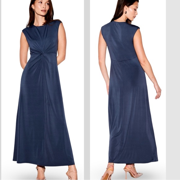 NWTS💓THE OCCASION LG💓ELITE LINE DEEP LUSTROUS BLUE TWIST FRONT FIT & FLARE MAXI - Picture 3 of 16